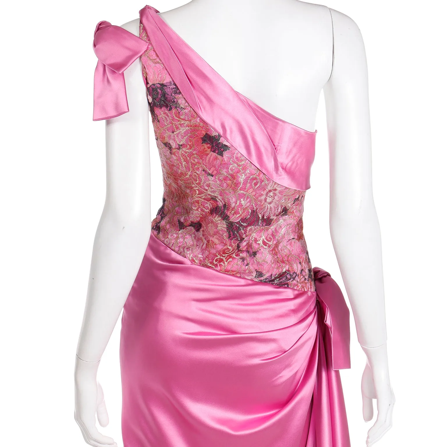 1990s Bellville Sassoon One Shoulder Pink Satin Evening Dress W Shawl Wrap