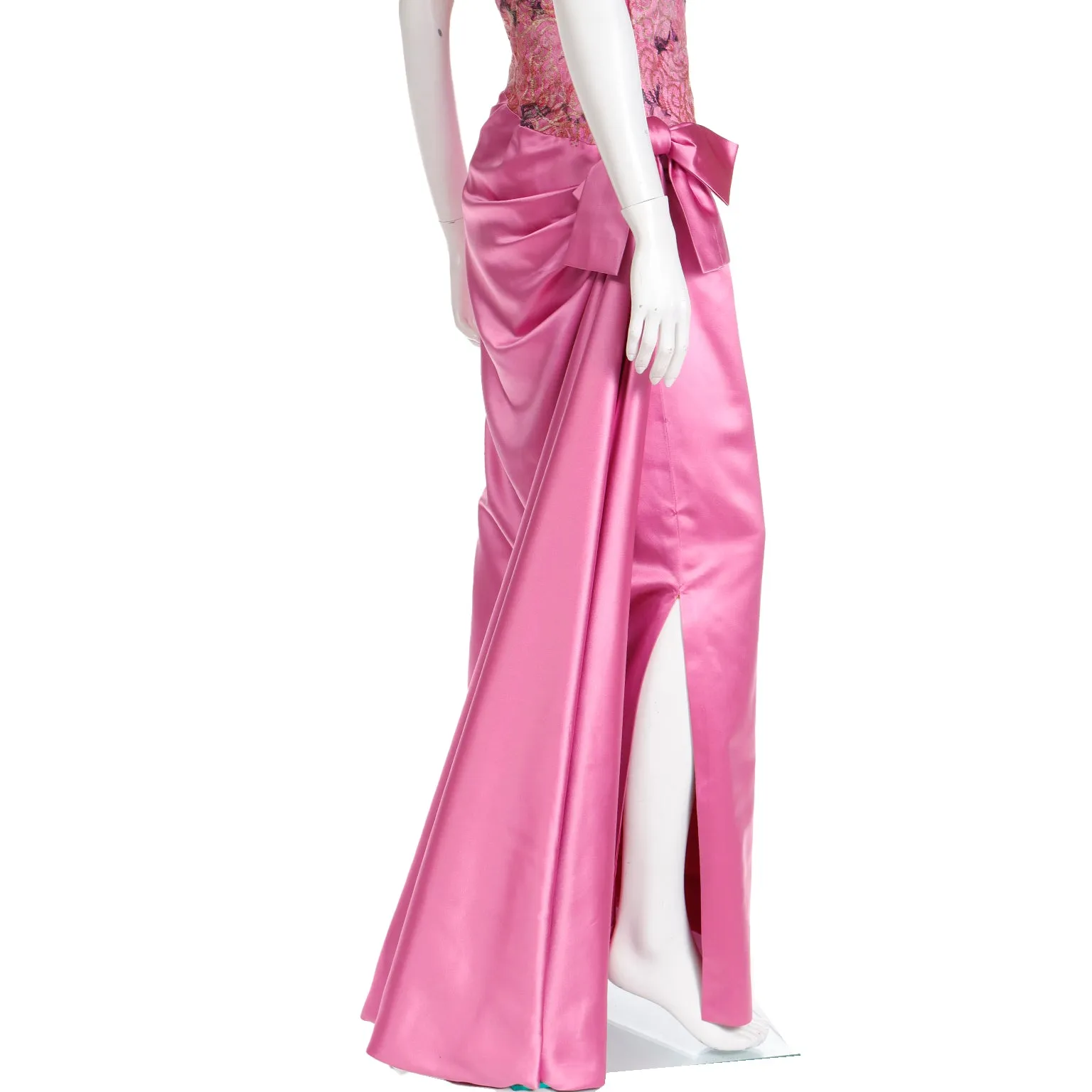 1990s Bellville Sassoon One Shoulder Pink Satin Evening Dress W Shawl Wrap