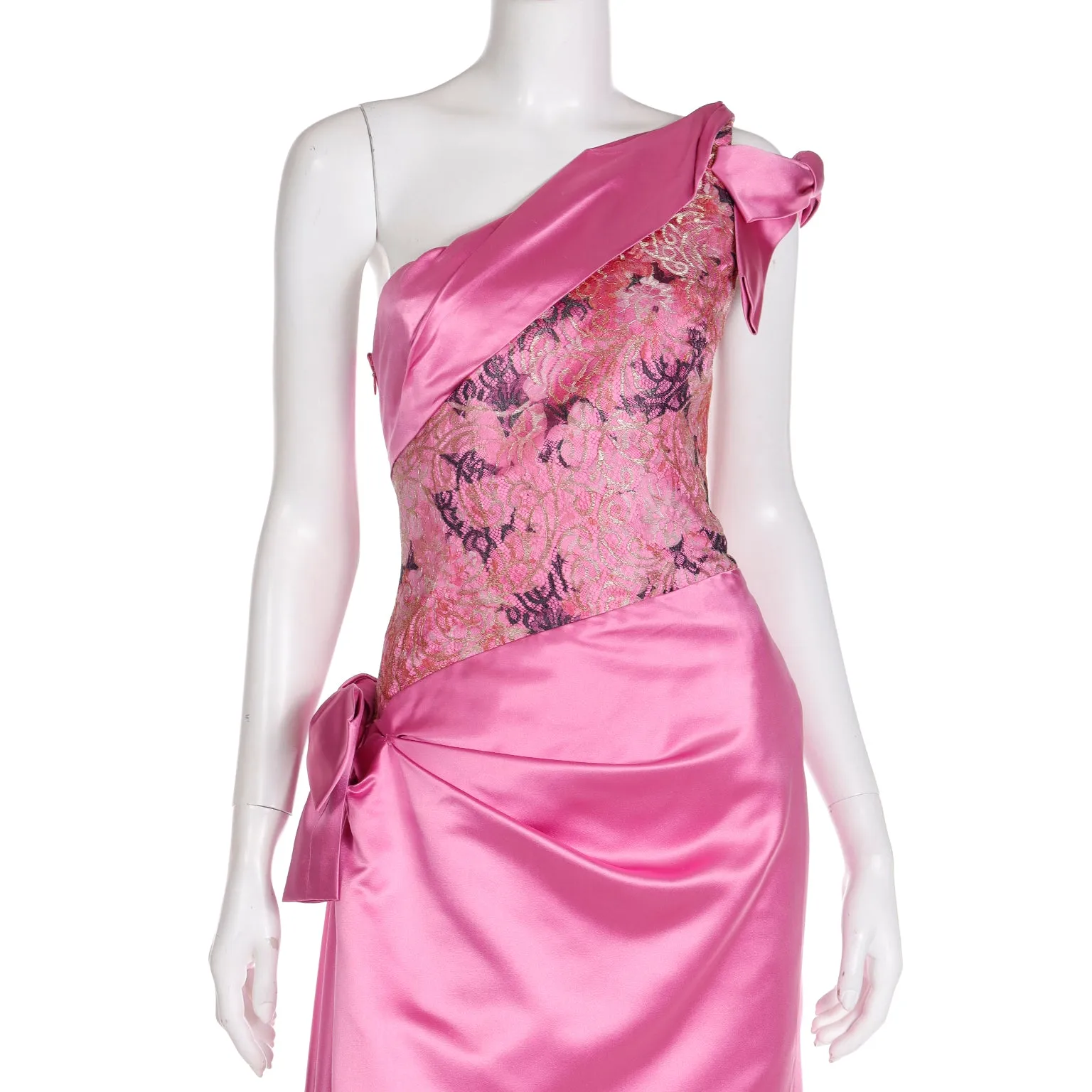 1990s Bellville Sassoon One Shoulder Pink Satin Evening Dress W Shawl Wrap