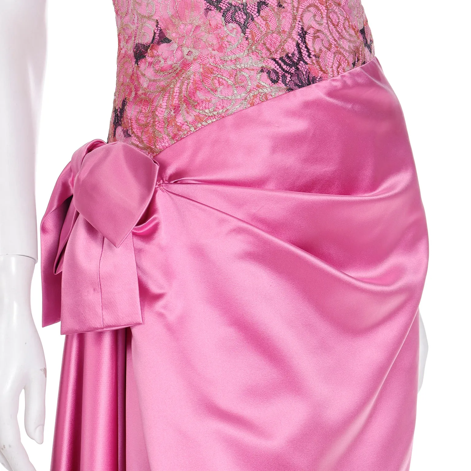 1990s Bellville Sassoon One Shoulder Pink Satin Evening Dress W Shawl Wrap