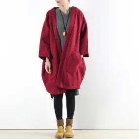 2021 winter red woolen coats oversized woman winter outwear original design