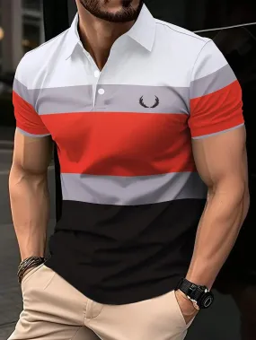 2024 New Men's Summer Short Clothes Sleeved Lapel 3D Digital Printed Striped Polo Shirt Men's Business Casual Top Clothes