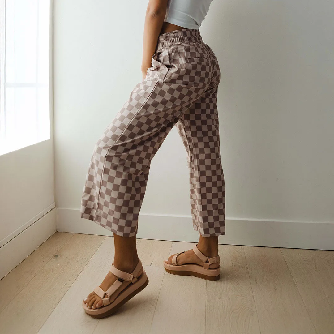 Audrey Wide Leg Pants, Brown Checkers