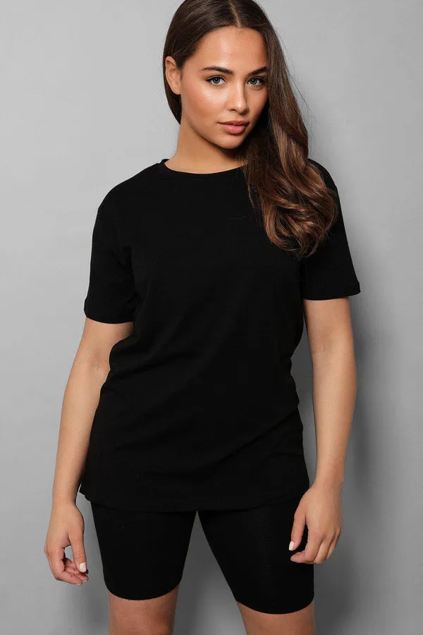 BASIC T-SHIRT & CYCLING SHORTS 2 PIECE BLACK SET