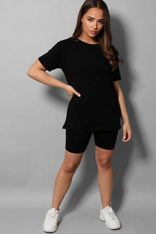 BASIC T-SHIRT & CYCLING SHORTS 2 PIECE BLACK SET