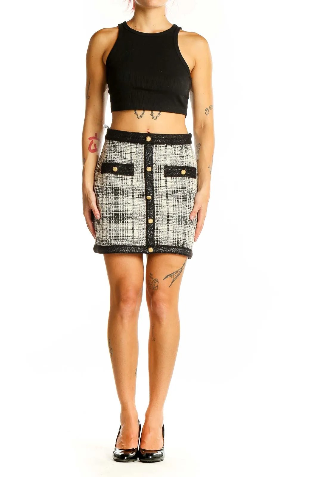 Black and White Plaid Mini Skirt