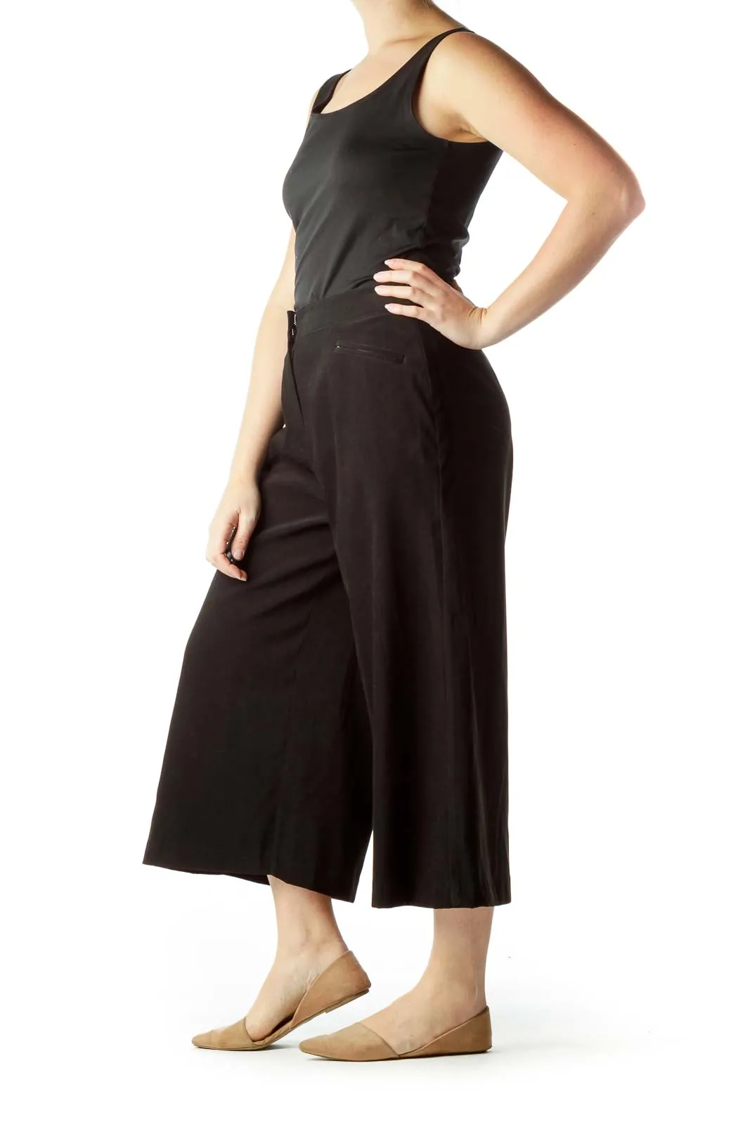 Black Cropped Wide Leg Pants