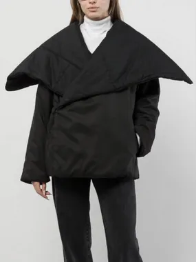 Black Padded Jacket with Oversized Collar