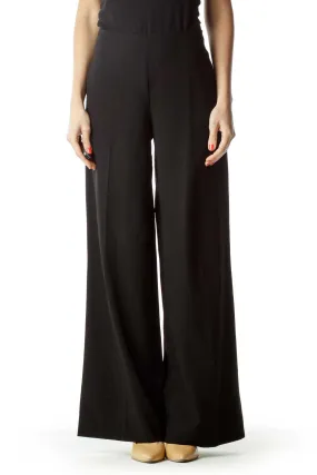 Black Wool Wide-Leg Slacks