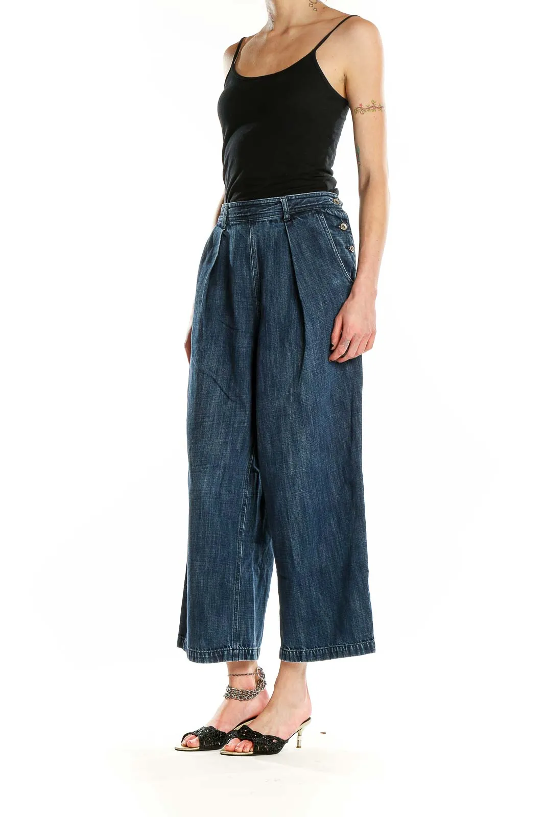 Blue Dark Rinse Wide Leg Jeans