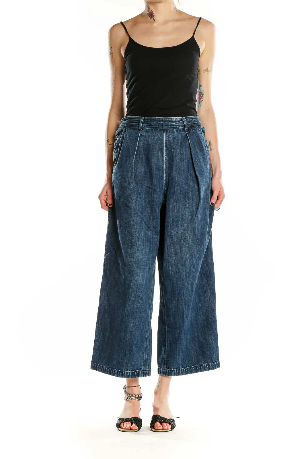 Blue Dark Rinse Wide Leg Jeans