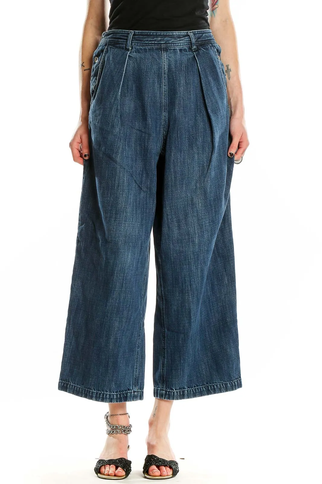 Blue Dark Rinse Wide Leg Jeans