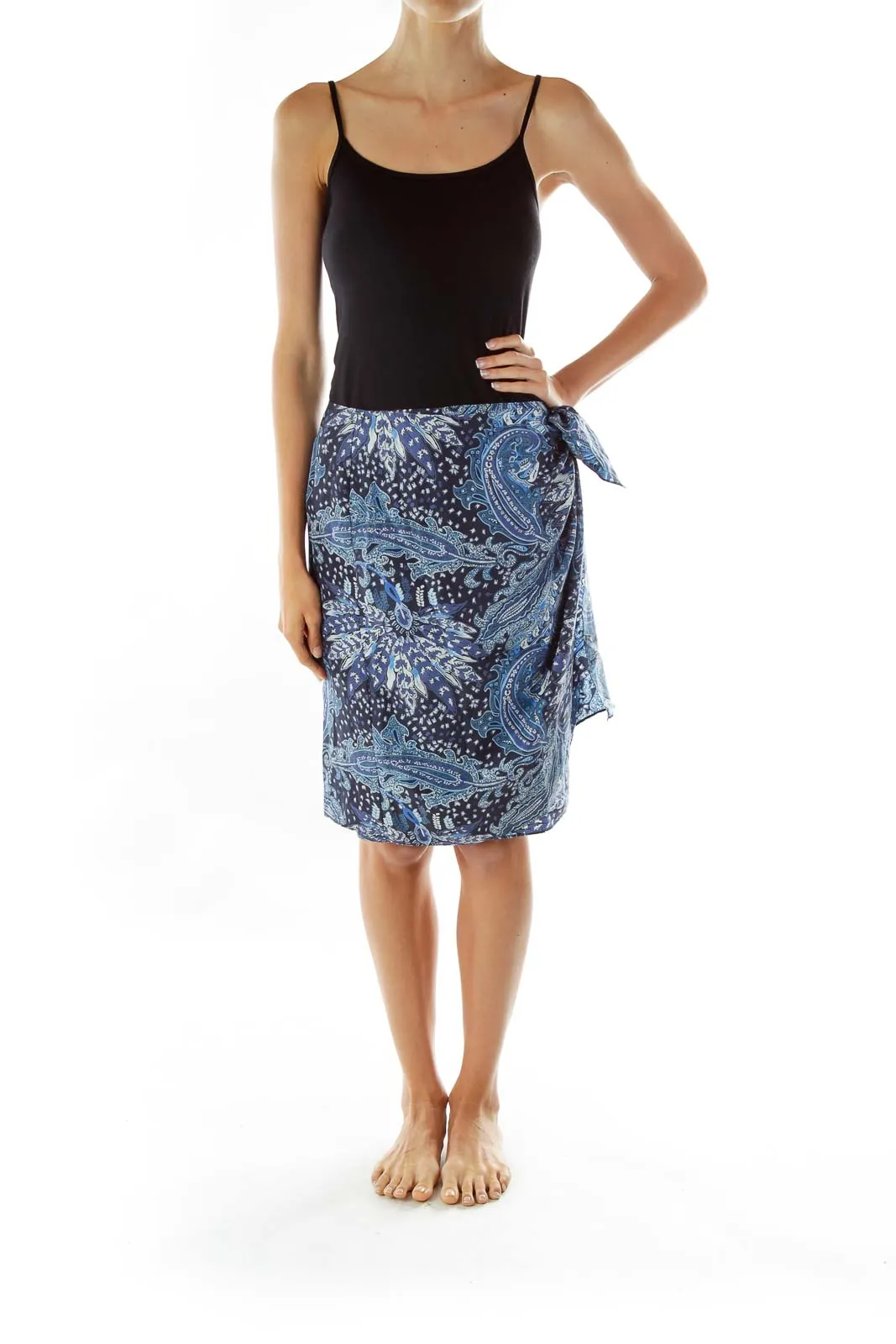 Blue Printed Wrap Mini Skirt