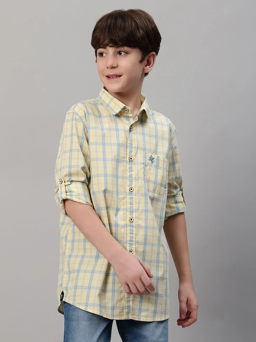 Boy's Yellow Checkered Full Sleeve Shirt