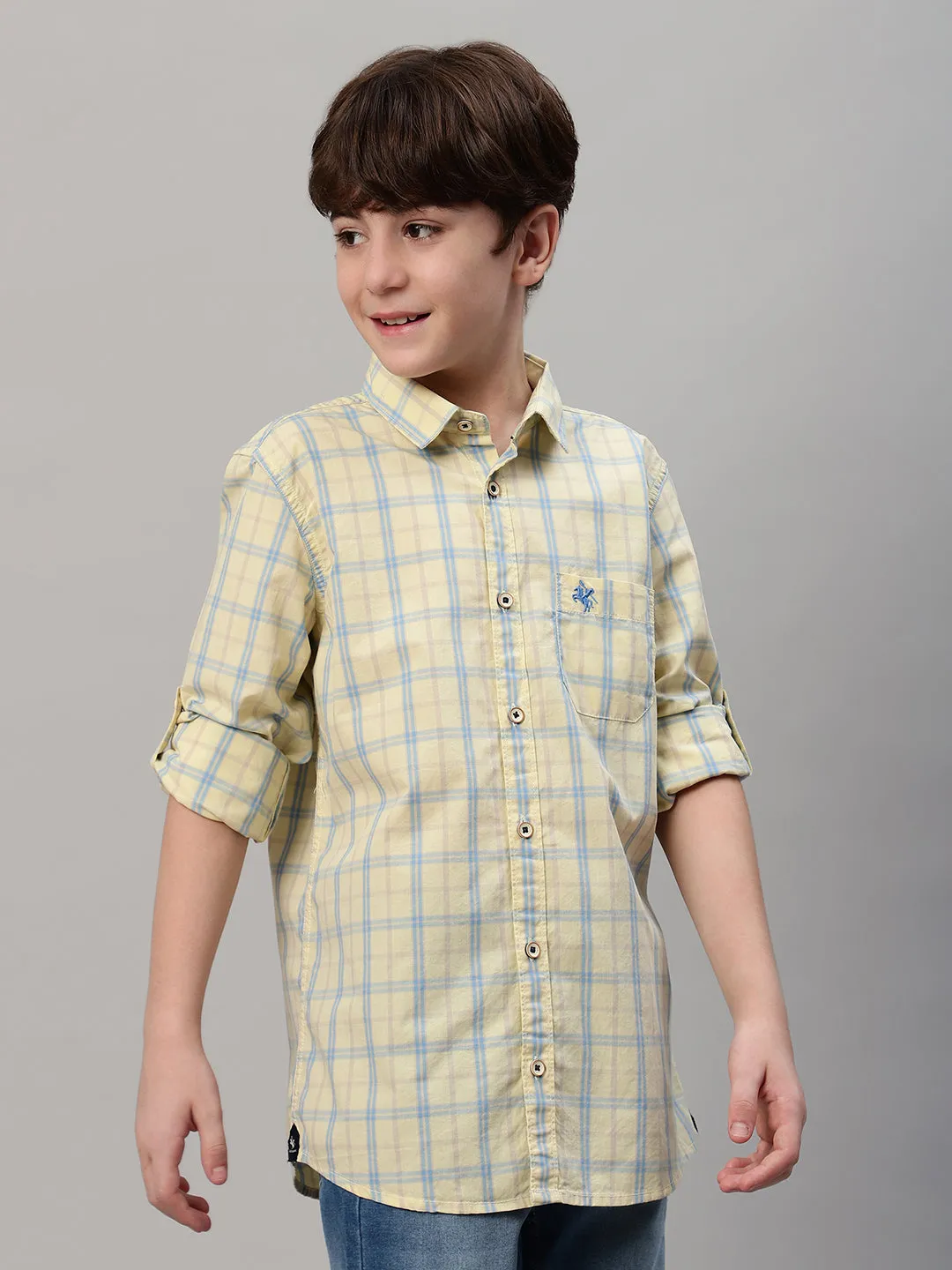 Boy's Yellow Checkered Full Sleeve Shirt