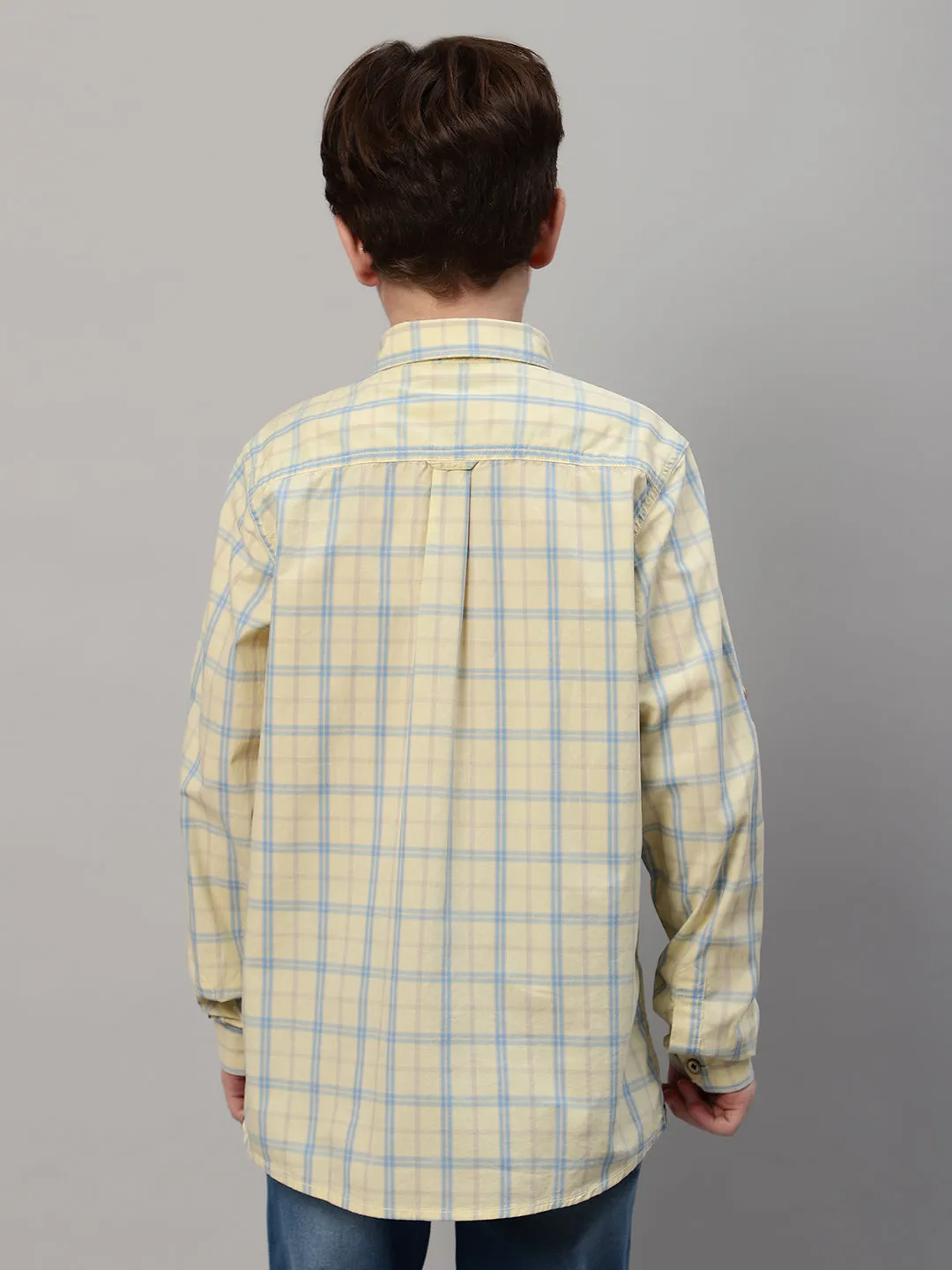 Boy's Yellow Checkered Full Sleeve Shirt