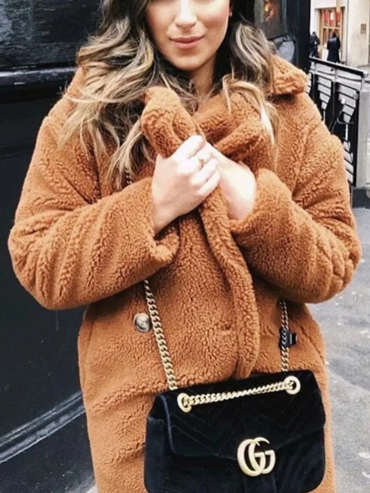 Brown Buttoned Long Sleeve Teddy Bear Winter Coats