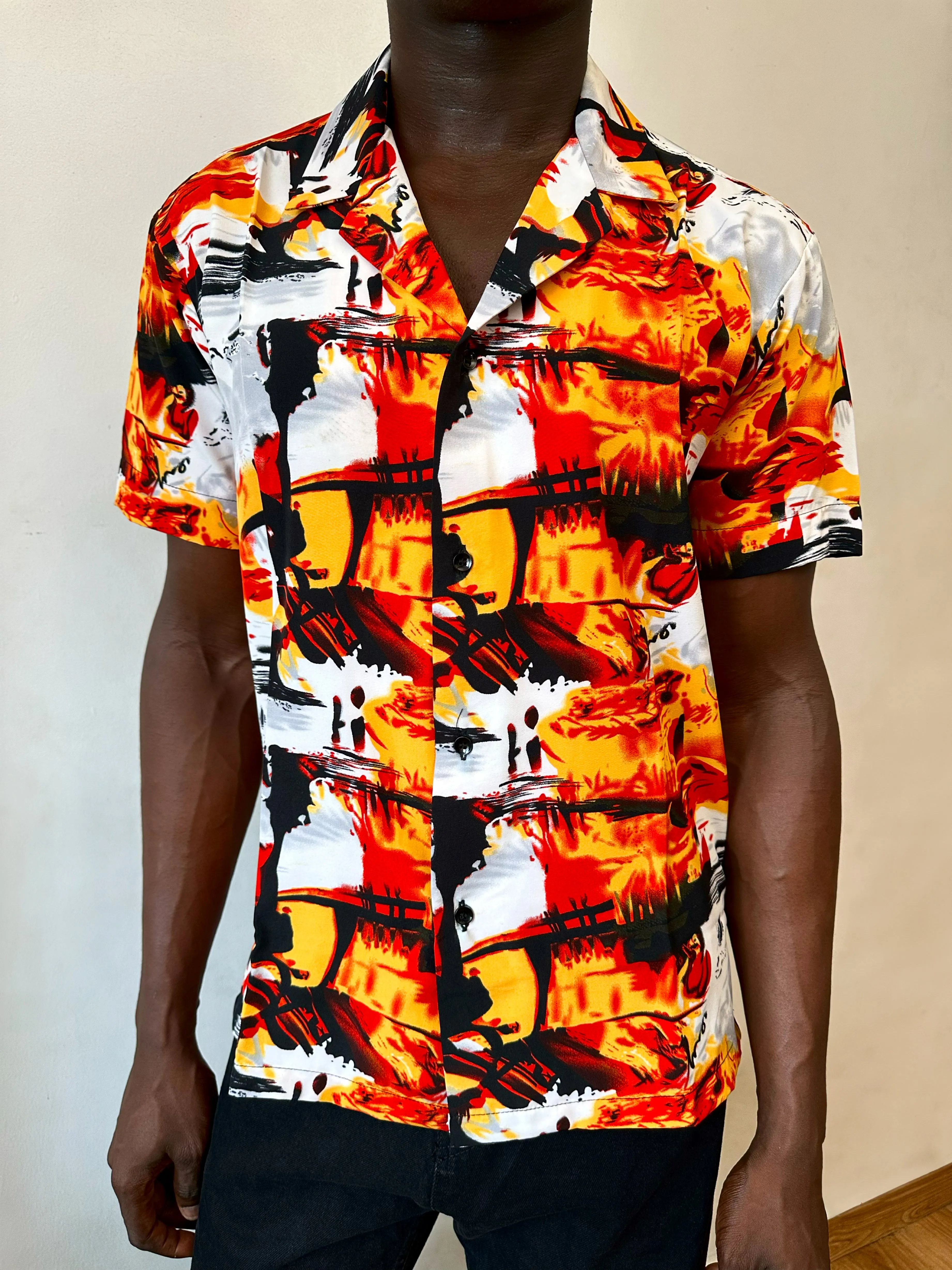 Carlos Relaxed Abstract Print Cuban Shirt