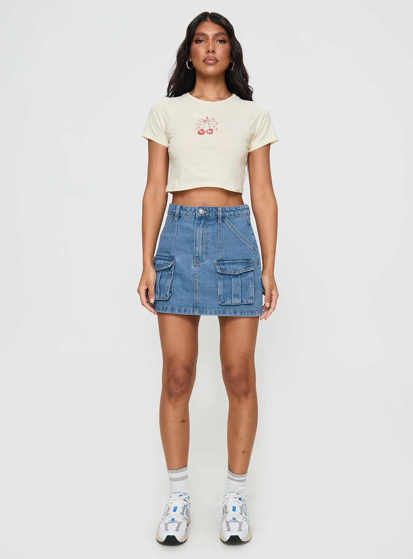 Chillders Denim Mini Skirt Mid Wash Petite