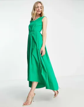 Closet London Green High Low Pleated Midi Dress