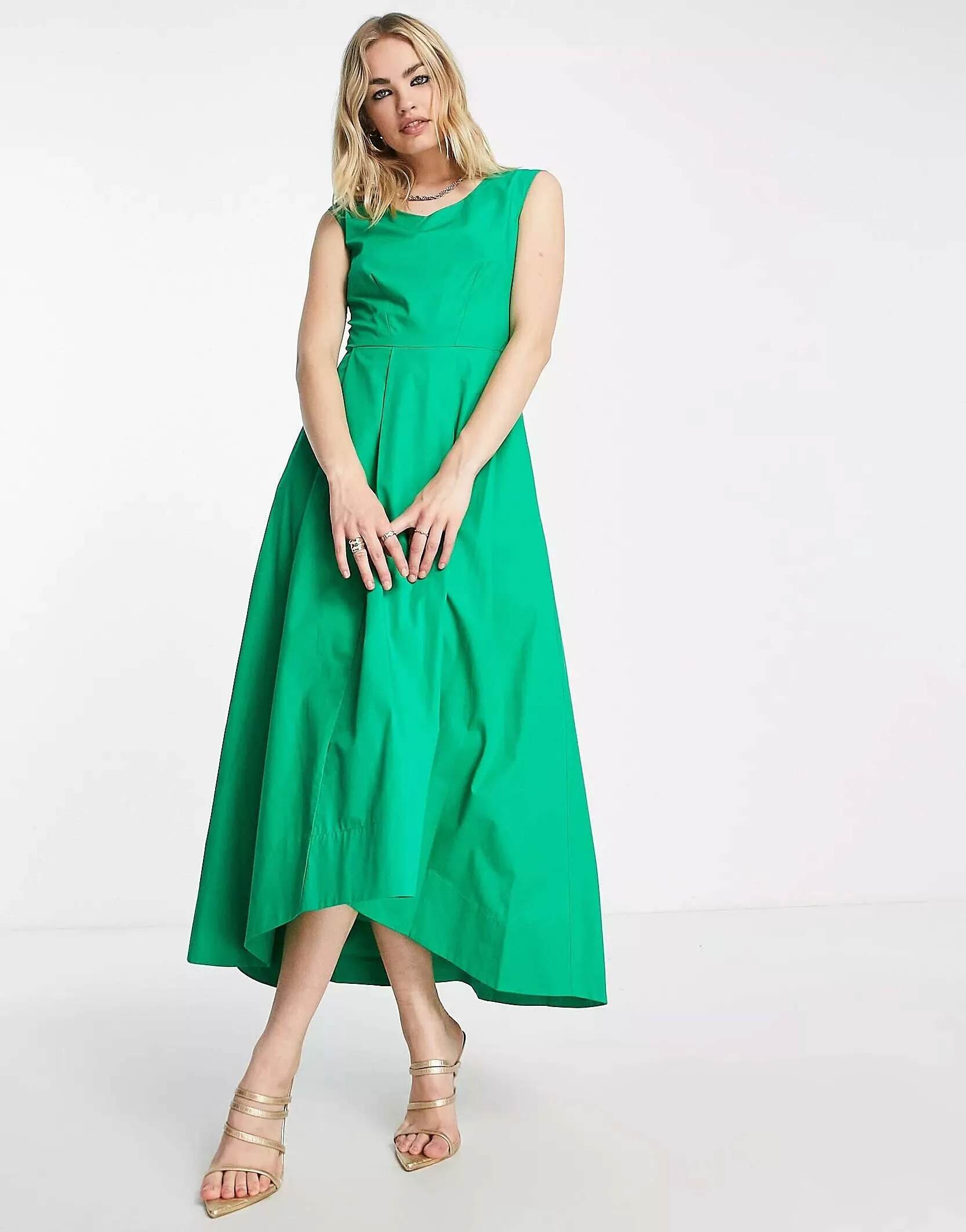 Closet London Green High Low Pleated Midi Dress