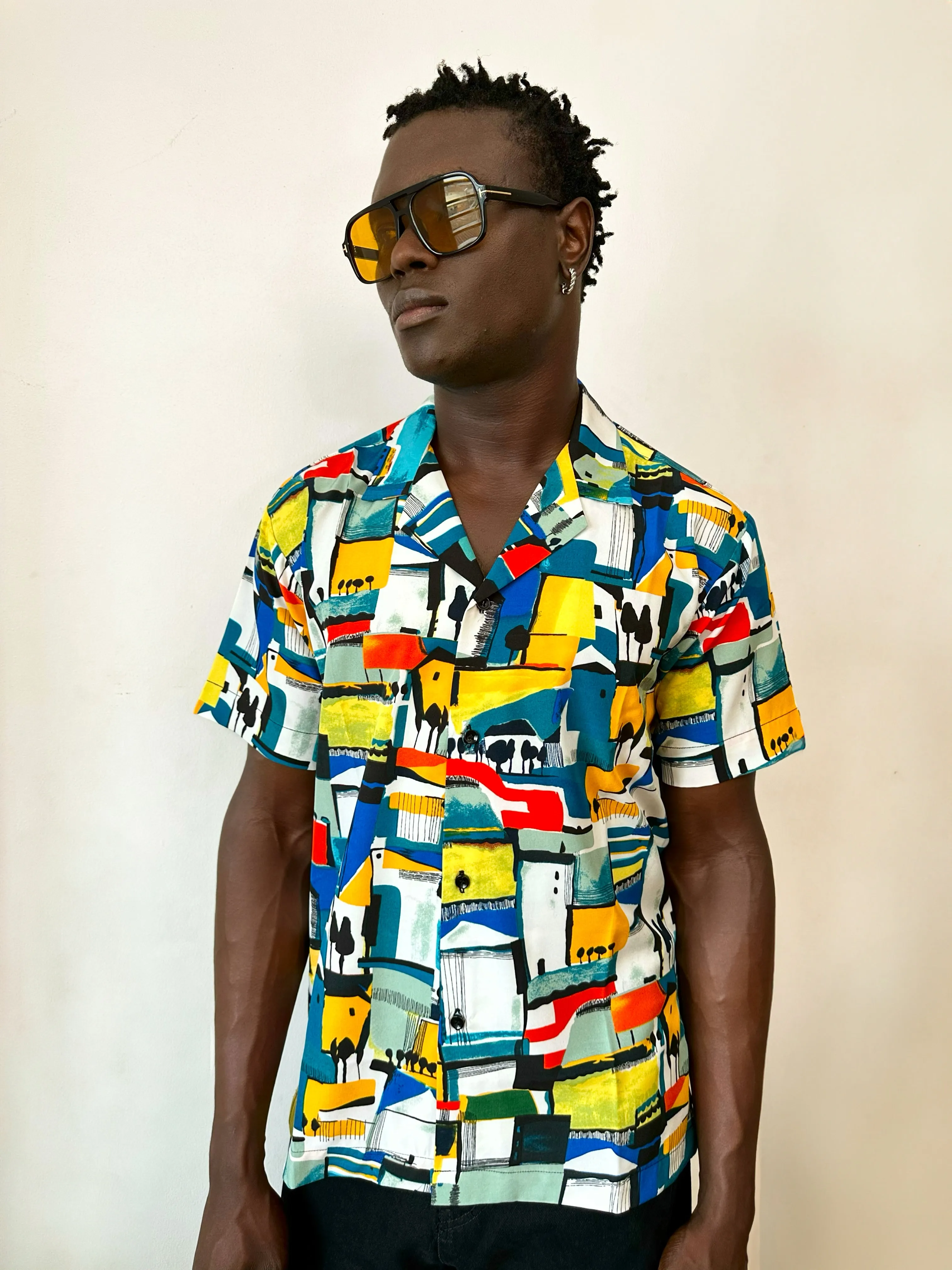 Colson Relaxed Abstract Print Cuban Shirt