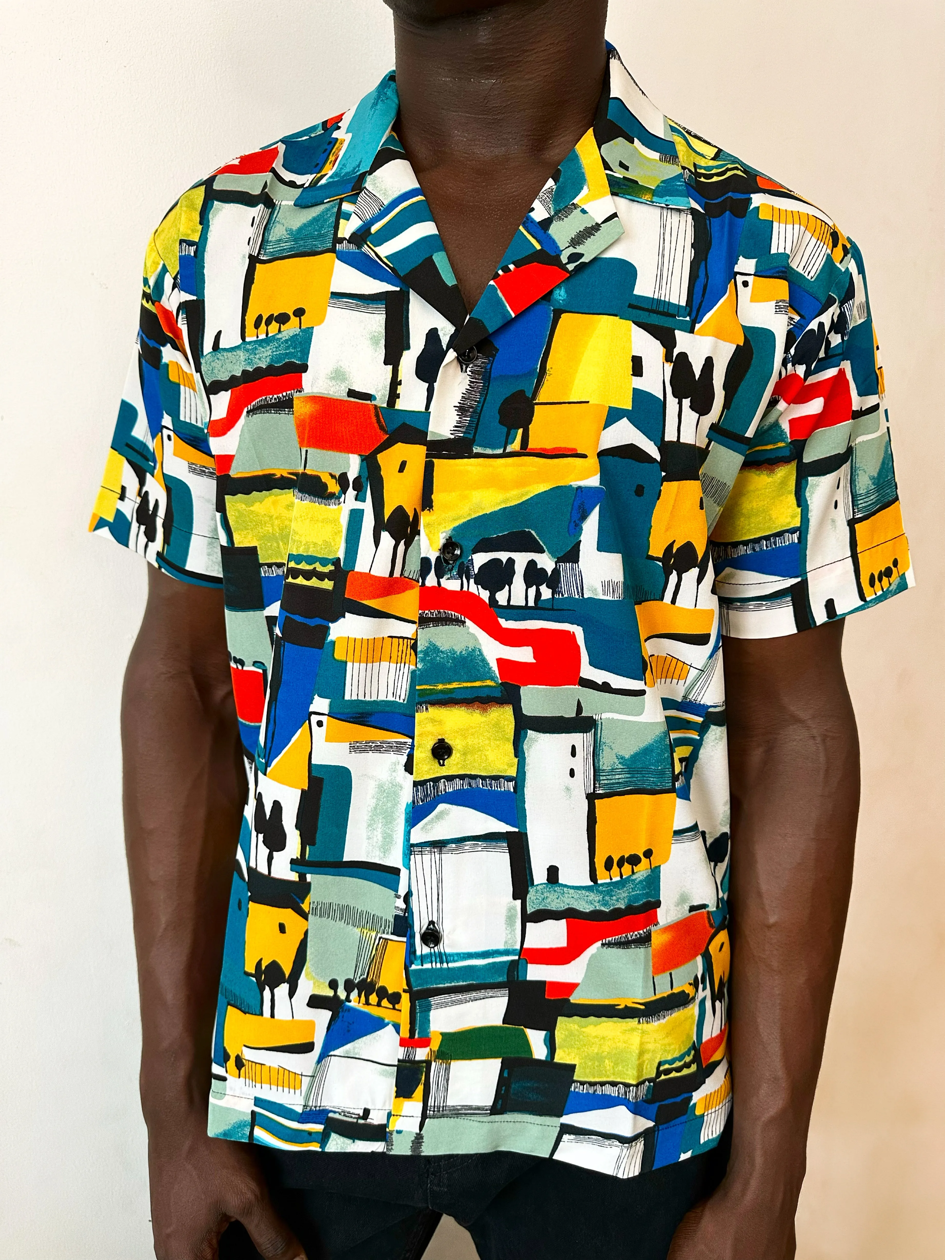 Colson Relaxed Abstract Print Cuban Shirt