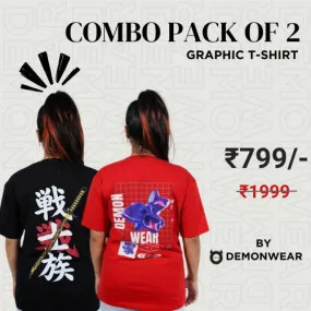 Demon Wear "Samurai" Graphic  T-Shirt By DemonWear Combo Pack Of 2 for Her