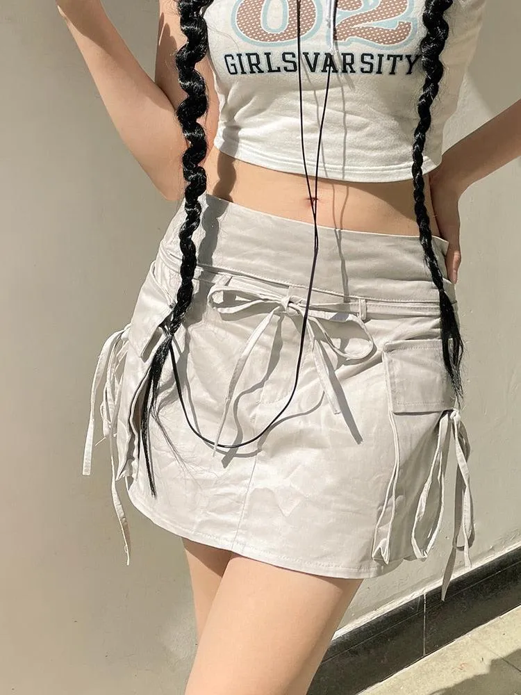 Drawstring Cargo Mini Skirt