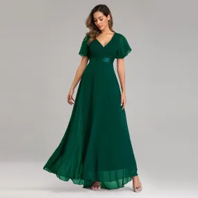 Elegant V Neck Solid Evening Dress