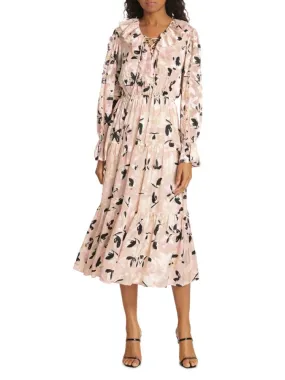 Elie Tahari Tiered Floral Bella Midi Dress in Beige Multi