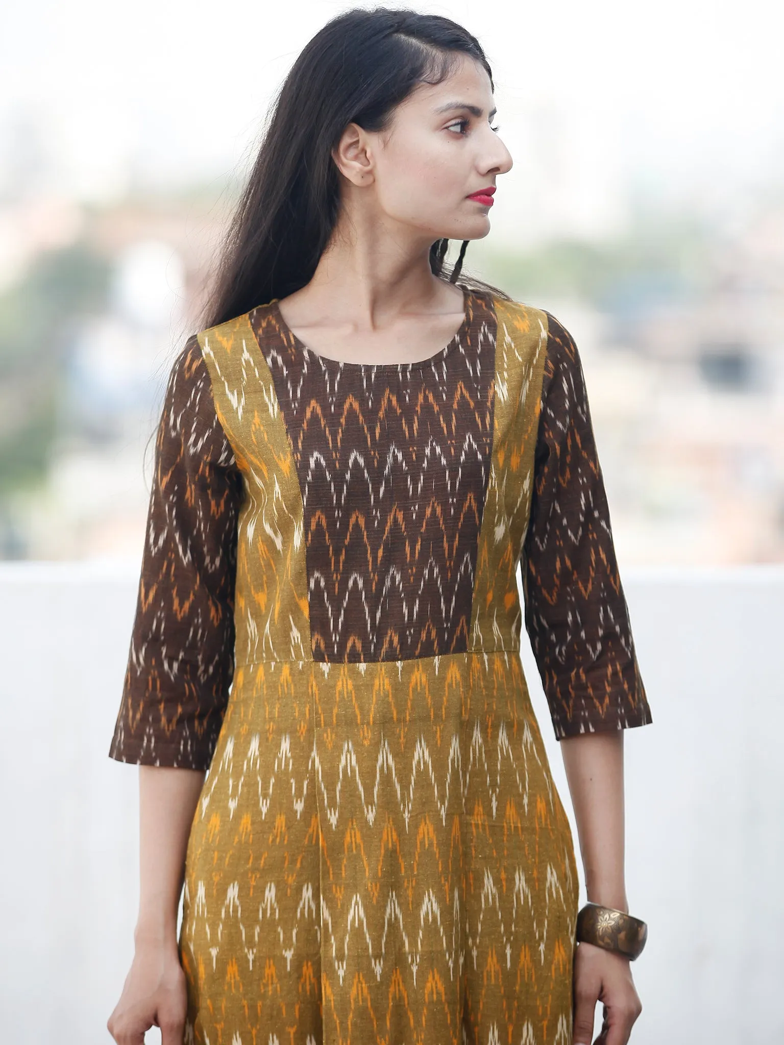 Everyday Elegance - Handwoven Ikat Cotton Dress - D322F960