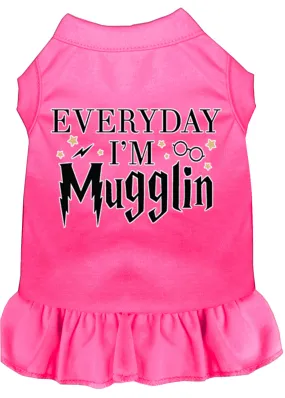 Everyday I'm Mugglin Screen Print Dog Dress Bright Pink Xxl (18)