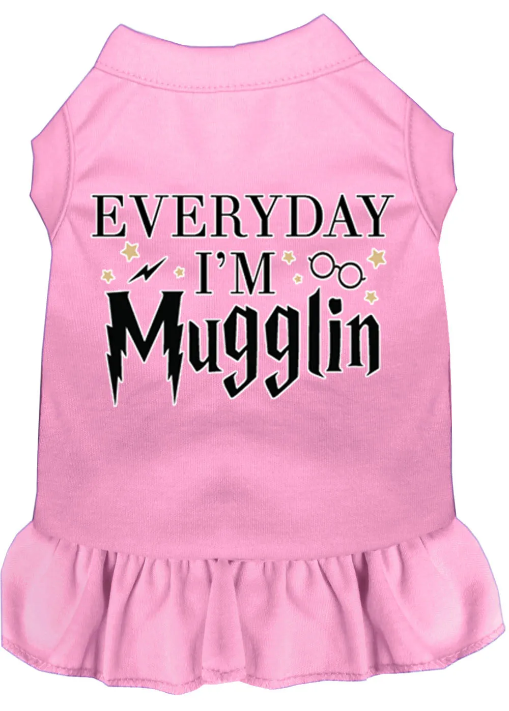 Everyday I'm Mugglin Screen Print Dog Dress Light Pink Lg (14)