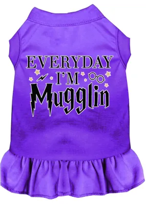 Everyday I'm Mugglin Screen Print Dog Dress Purple Lg (14)