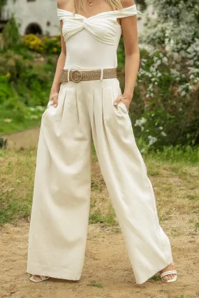 Hallie Wide Leg Pants in Oatmeal - FINAL SALE