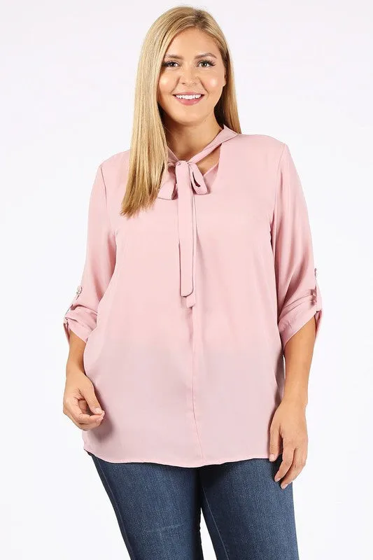 HI Curvy Plus Size  Women Tie V-Neck Relaxed Shirts