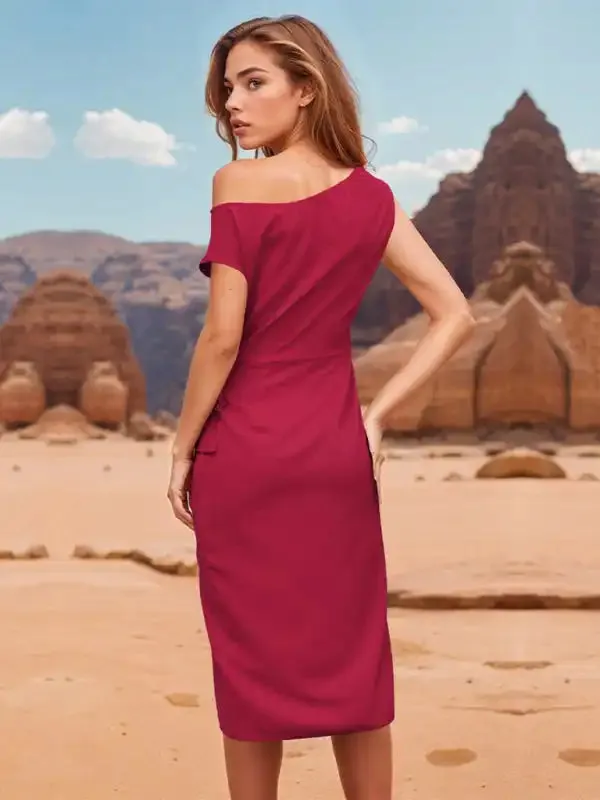 High-end Valentine’s Day slope-neck dress