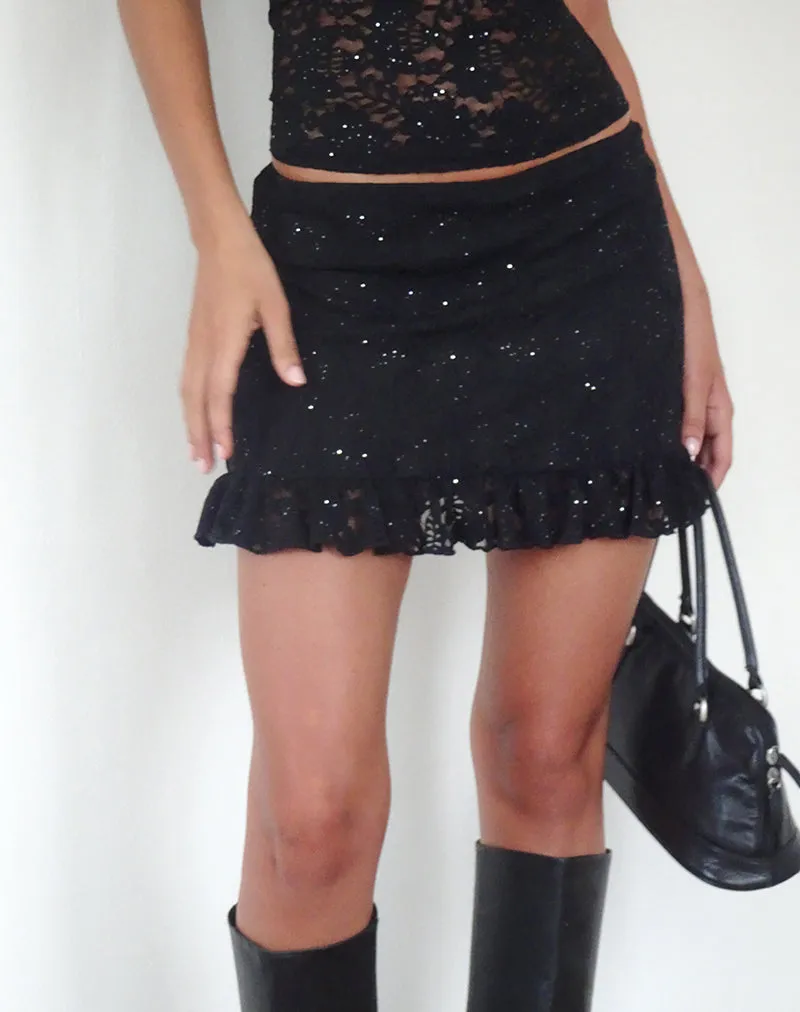 Karsya Mini Skirt in Black Sequin Lace