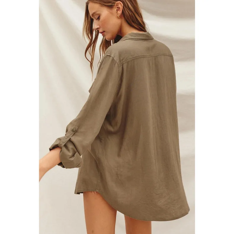 Linen Blend Relaxed Shirt  OLIVE GREY