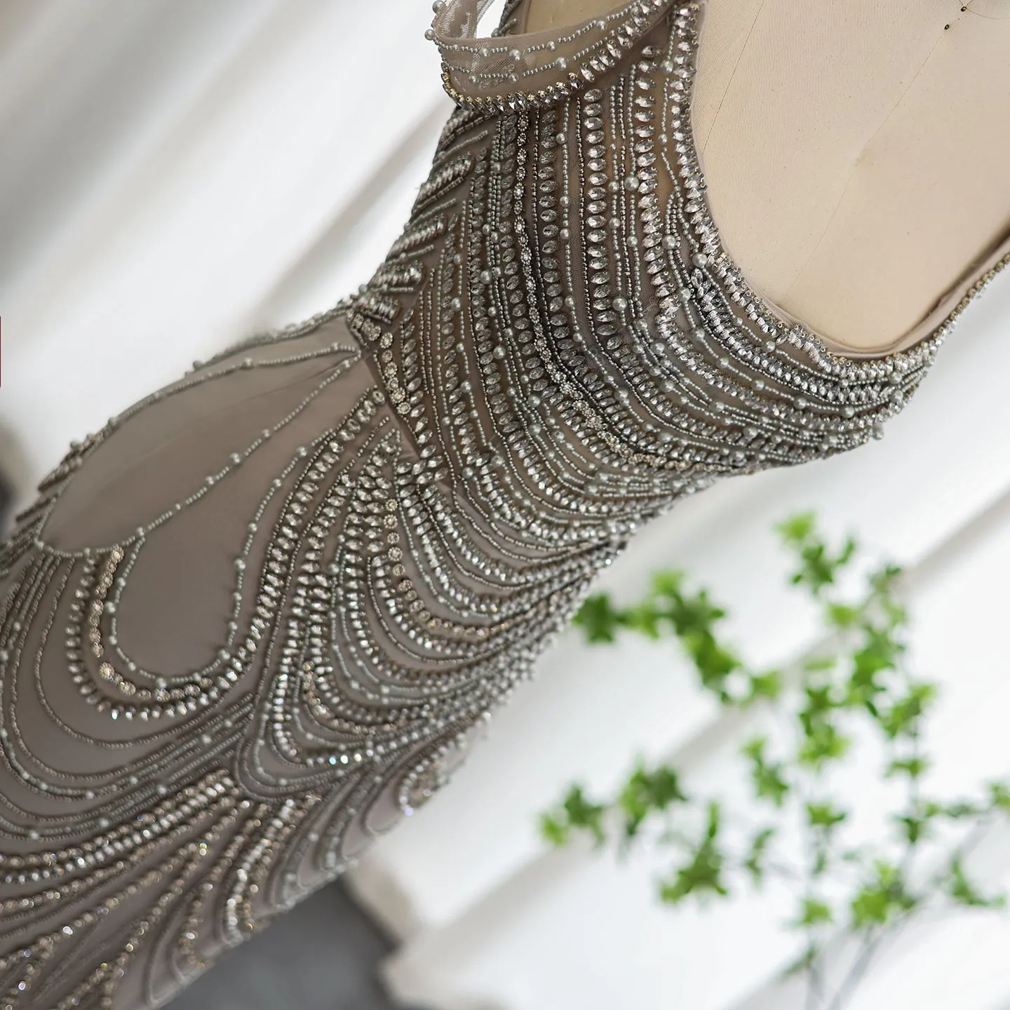 Luxury Crystal Silver Gray Mermaid Evening Dress SS403