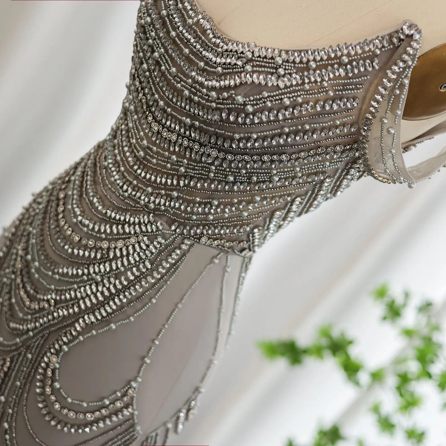 Luxury Crystal Silver Gray Mermaid Evening Dress SS403