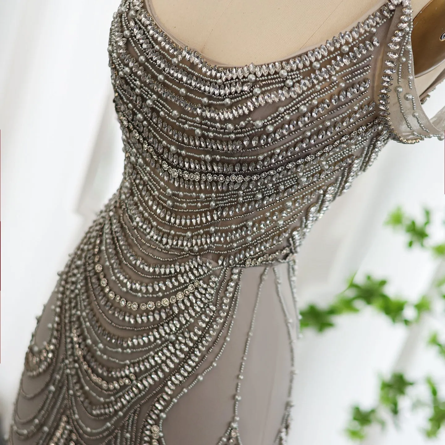 Luxury Crystal Silver Gray Mermaid Evening Dress SS403