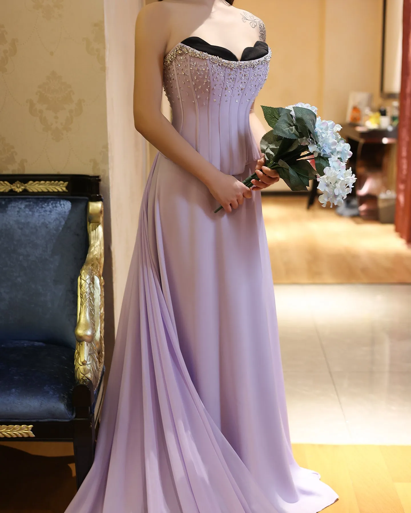 Luxury Lilac Two Pieces Strapless Evening Dress SS264