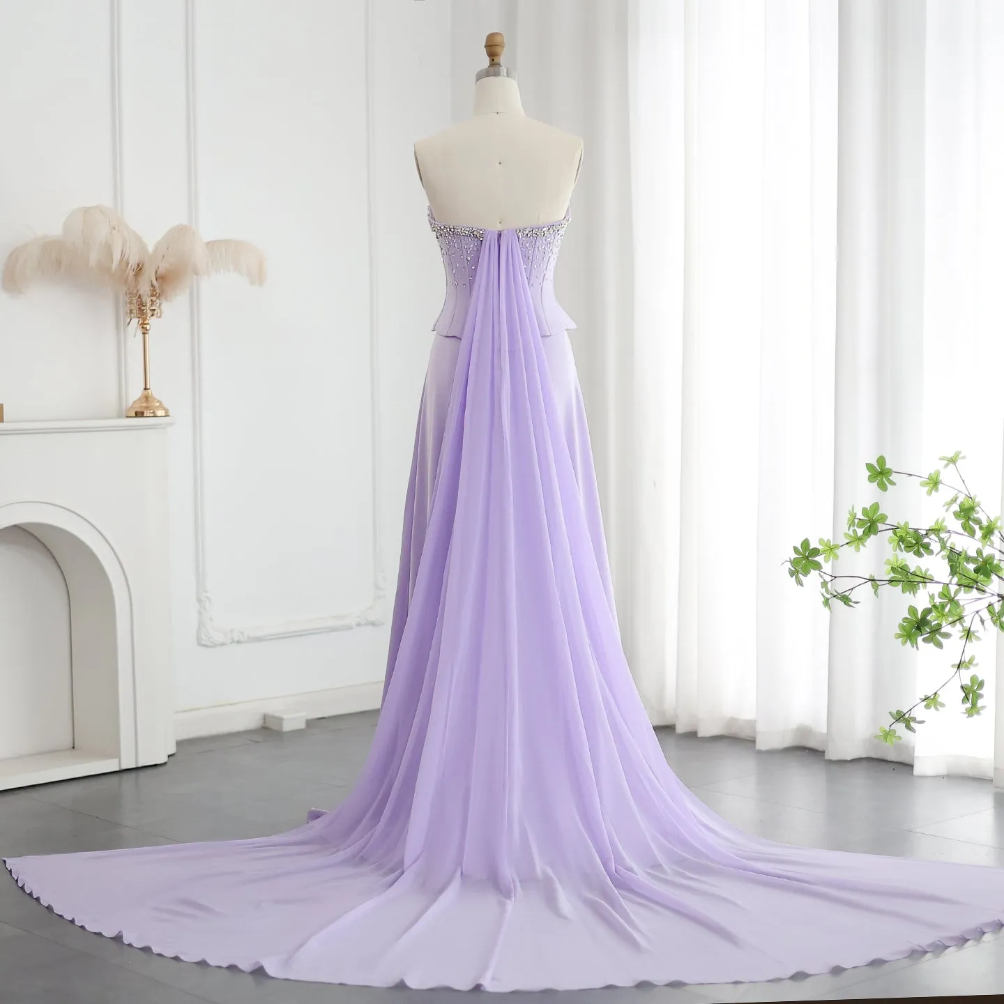 Luxury Lilac Two Pieces Strapless Evening Dress SS264