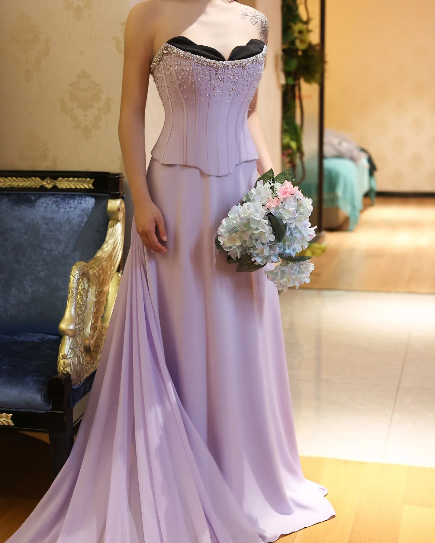 Luxury Lilac Two Pieces Strapless Evening Dress SS264