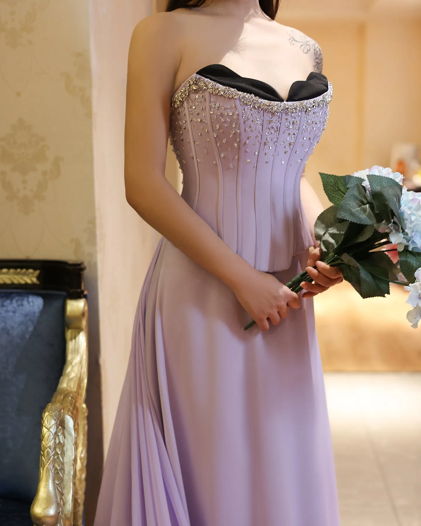 Luxury Lilac Two Pieces Strapless Evening Dress SS264