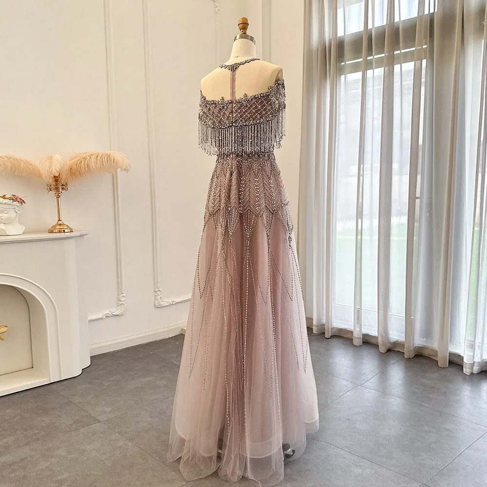 Luxury Tassel Beaded Pink Evening Dress SS061