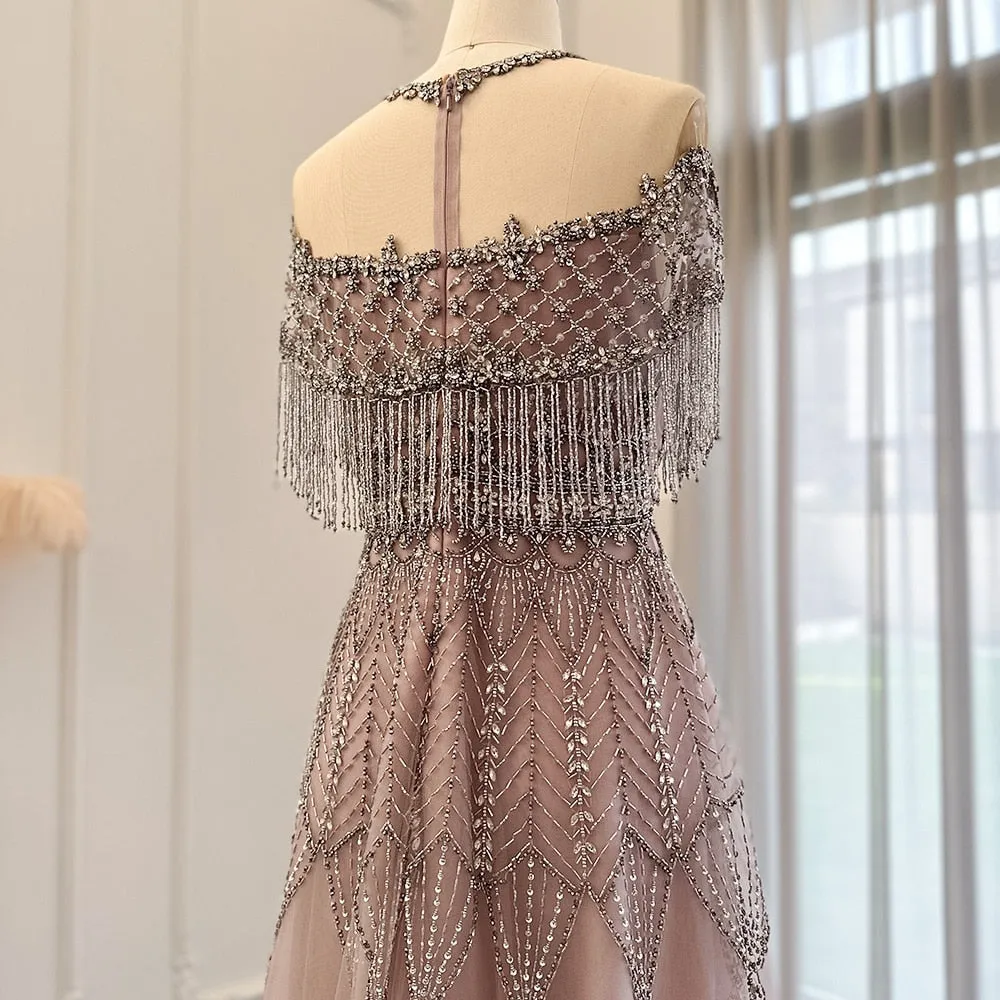 Luxury Tassel Beaded Pink Evening Dress SS061