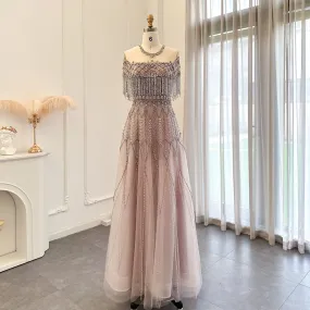 Luxury Tassel Beaded Pink Evening Dress SS061